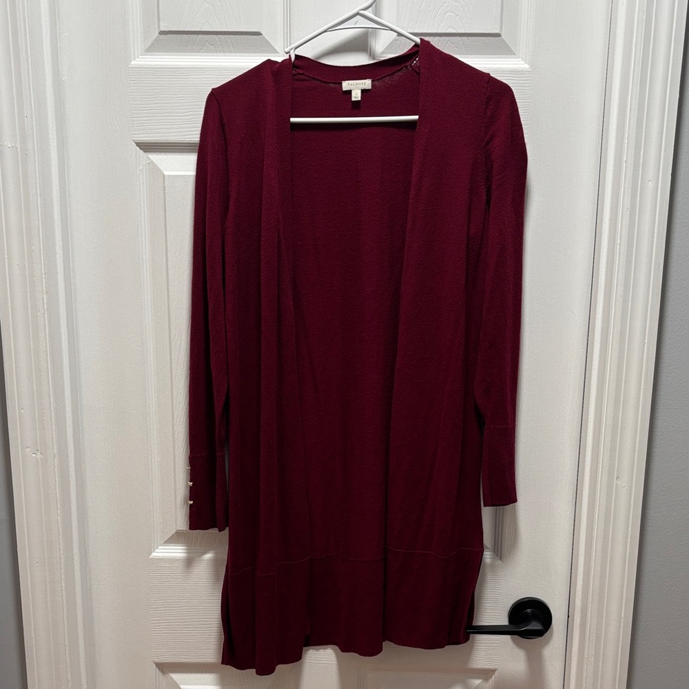 SOLD Talbots Deep Red Open Cardigan- has some small signs of wash wear